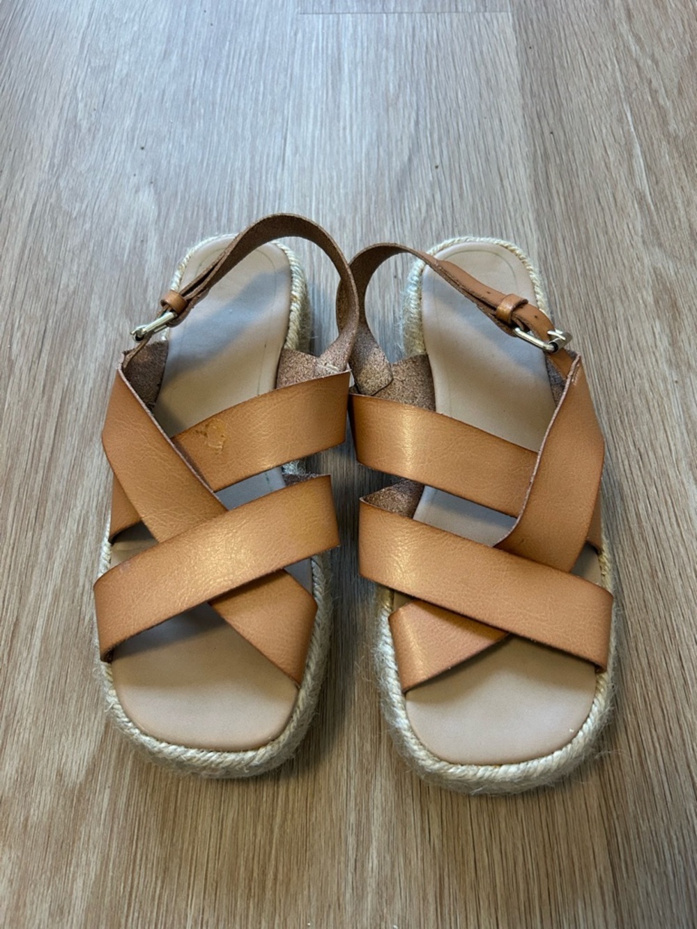 Zara Brown Cross-Strap Espadrille Sandals